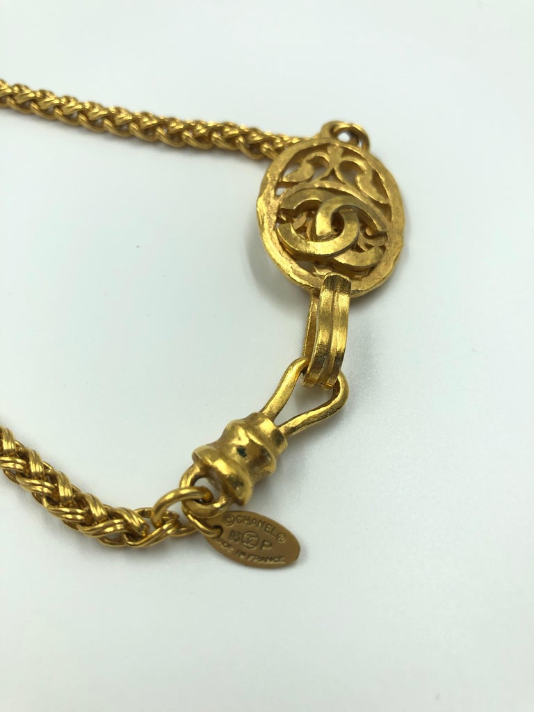 Chanel Filigree 1980's Gold Tone Cross Necklace