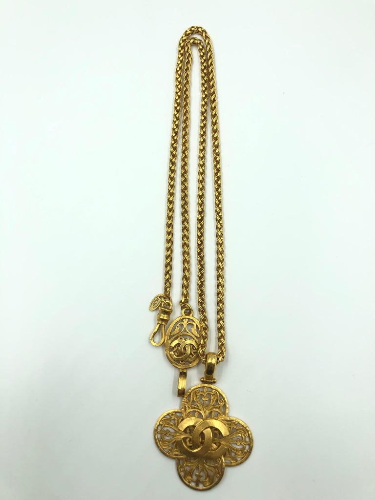 Chanel Filigree 1980's Gold Tone Cross Necklace