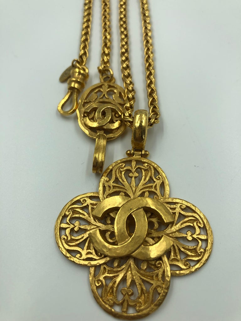 Chanel Filigree 1980's Gold Tone Cross Necklace