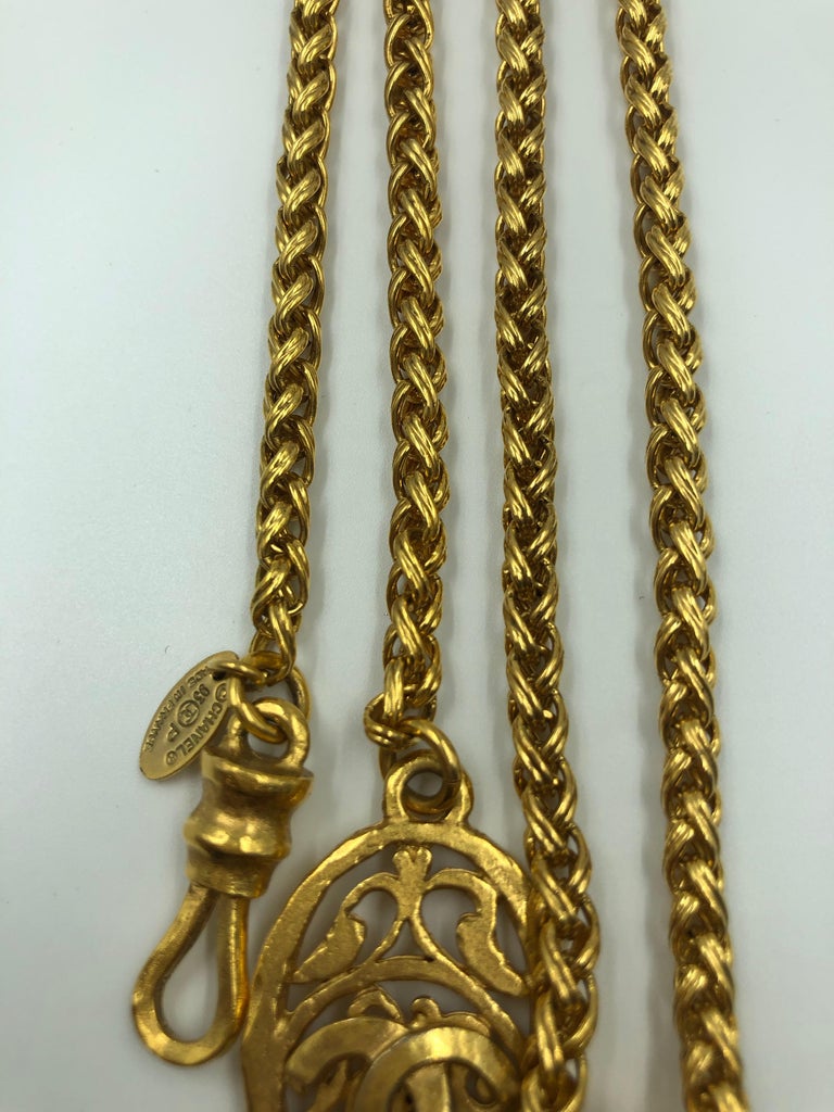 Chanel Filigree 1980's Gold Tone Cross Necklace