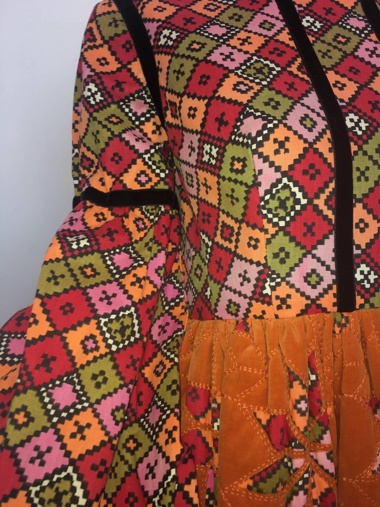Geoffrey Beene 1960's Orange Multi-Color Dress With Quilted Skirt