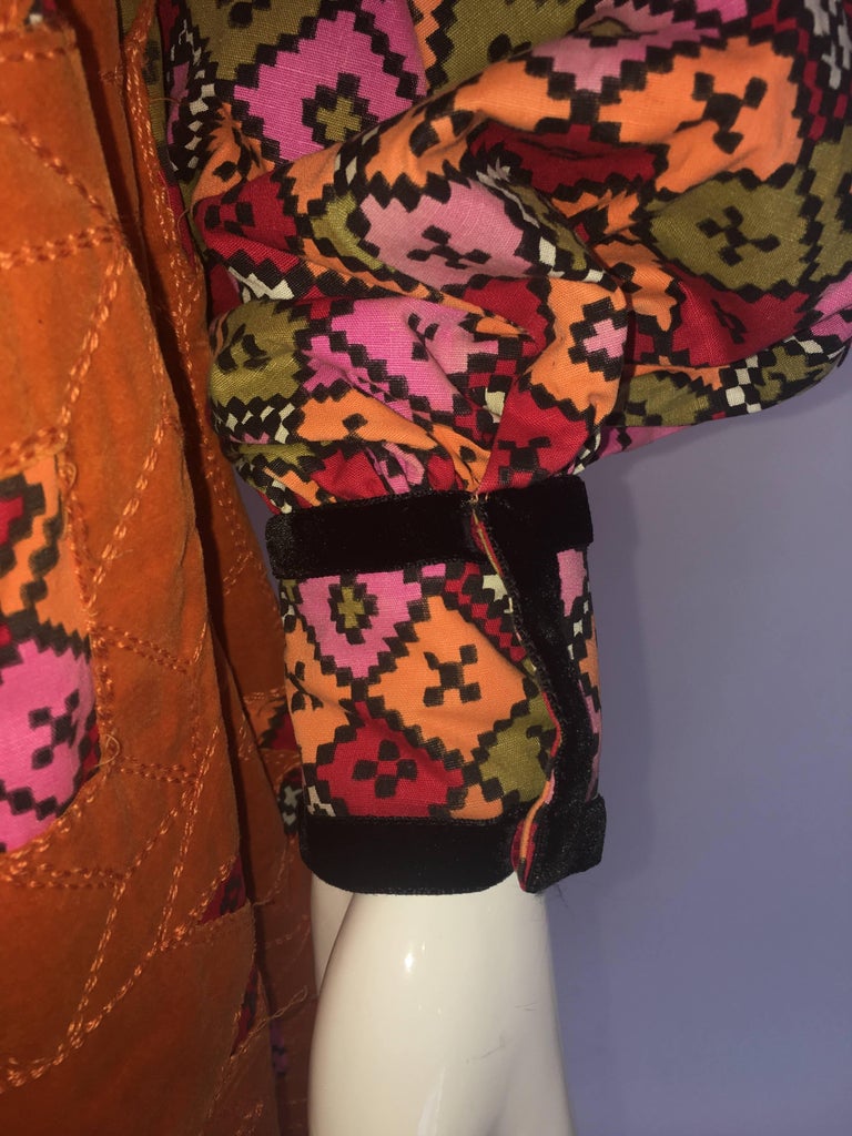 Geoffrey Beene 1960's Orange Multi-Color Dress With Quilted Skirt