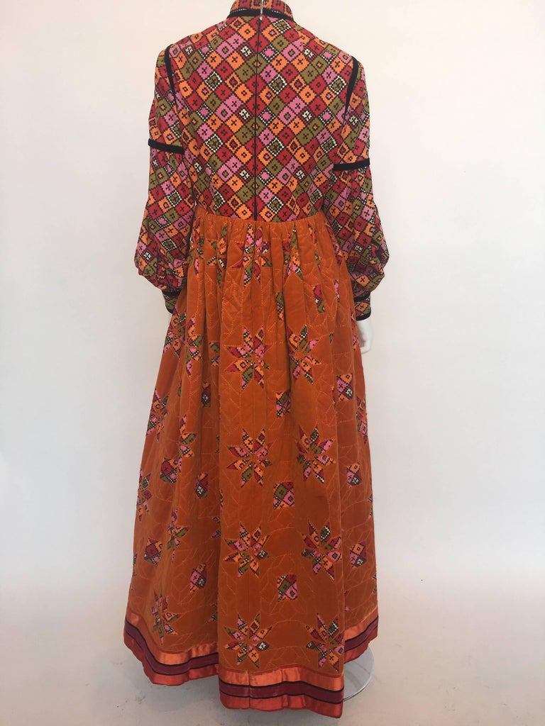 Geoffrey Beene 1960's Orange Multi-Color Dress With Quilted Skirt
