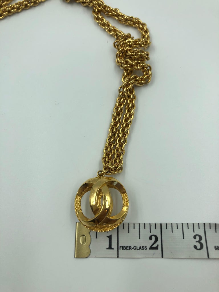 Chanel 1980's Gold Tone Necklace with 3D Orb Monogram Double C Pendant