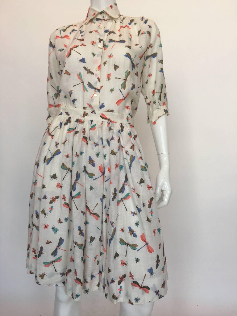 Gucci Linen 1980's 2 Piece Dragonfly Print Skirt Set