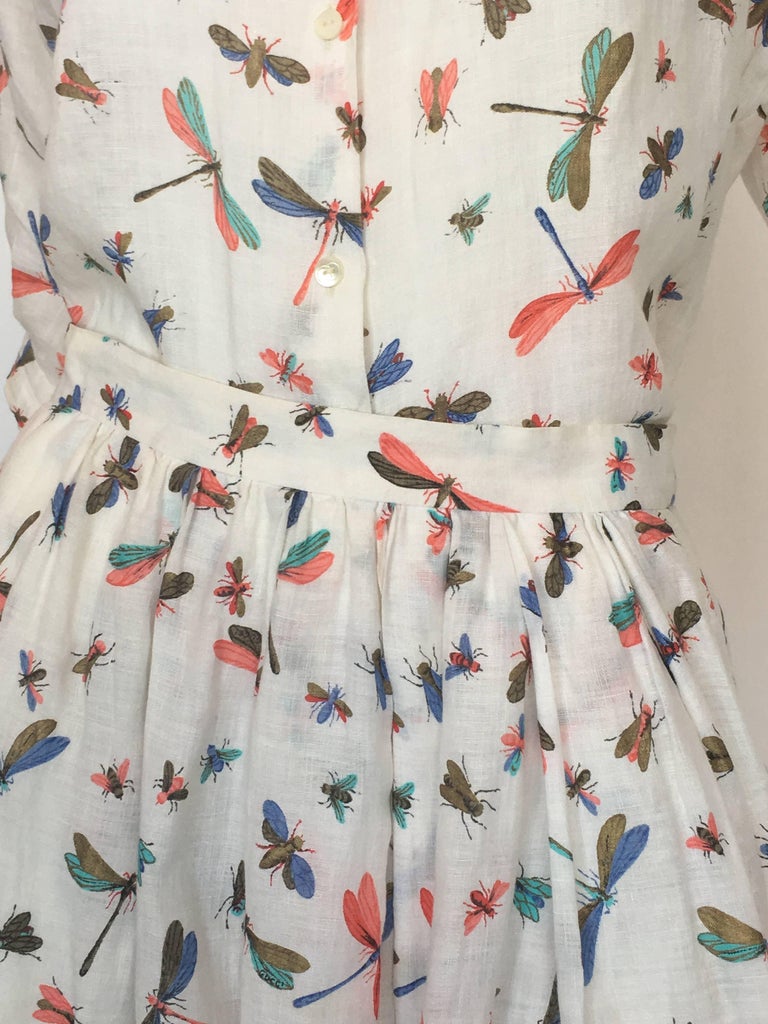 Gucci Linen 1980's 2 Piece Dragonfly Print Skirt Set