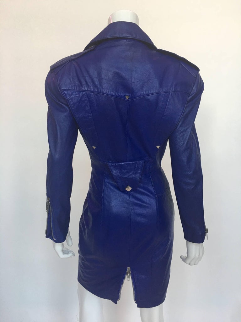 Michael Hoban 1980's North Beach Leather Purple / Blue Moto Dress with Zippers
