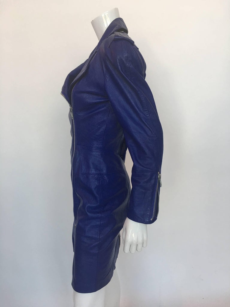Michael Hoban 1980's North Beach Leather Purple / Blue Moto Dress with Zippers