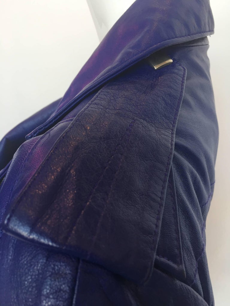 Michael Hoban 1980's North Beach Leather Purple / Blue Moto Dress with Zippers