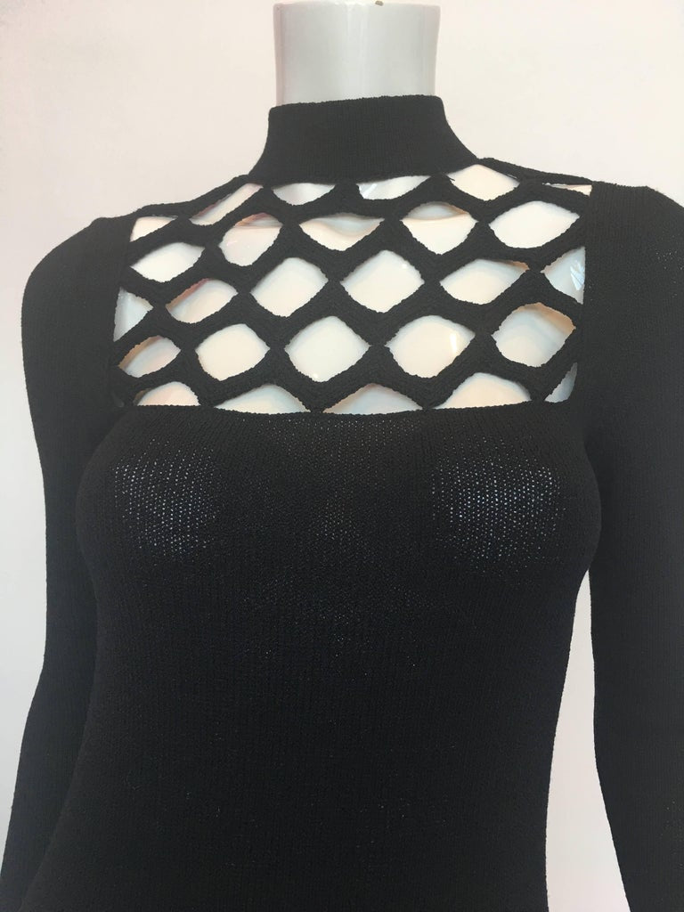 Adolfo at Saks Fifth Avenue 1970's Black Knit Lattice Dress