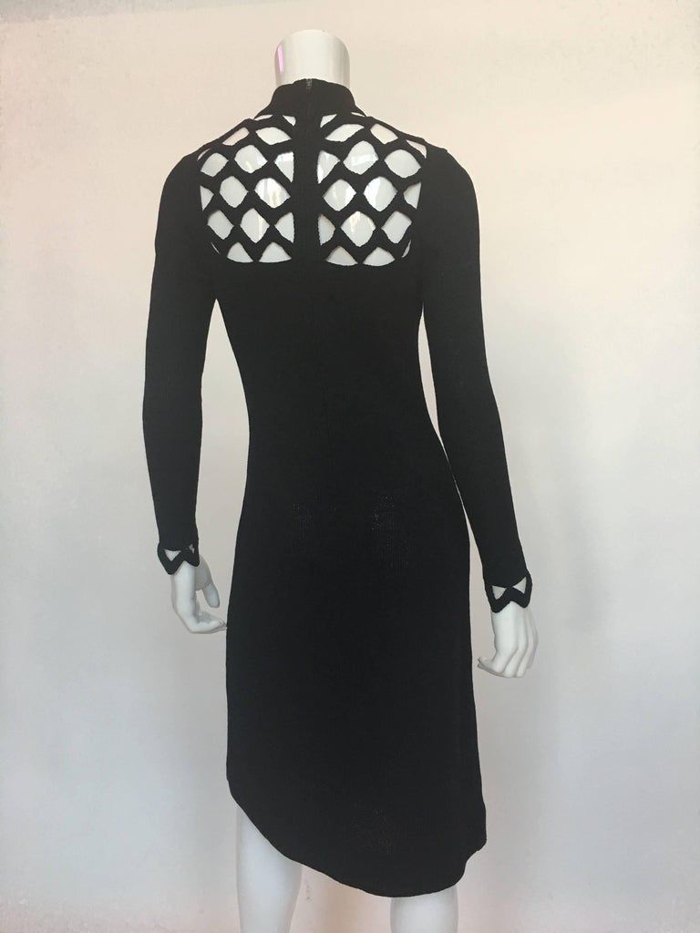 Adolfo at Saks Fifth Avenue 1970's Black Knit Lattice Dress