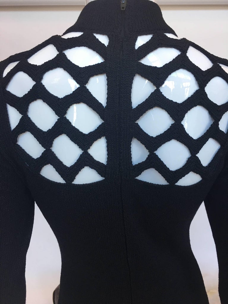Adolfo at Saks Fifth Avenue 1970's Black Knit Lattice Dress