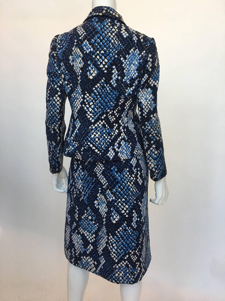 Unique 1960's Blue Snakeskin Print 2 Piece Suit