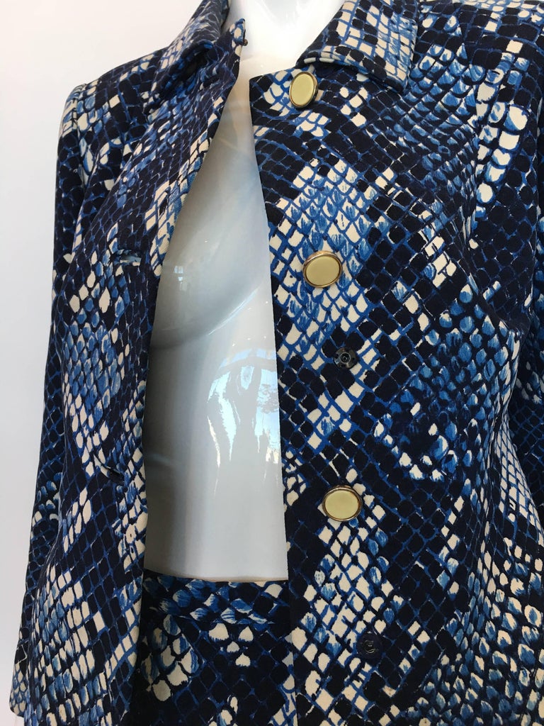 Unique 1960's Blue Snakeskin Print 2 Piece Suit