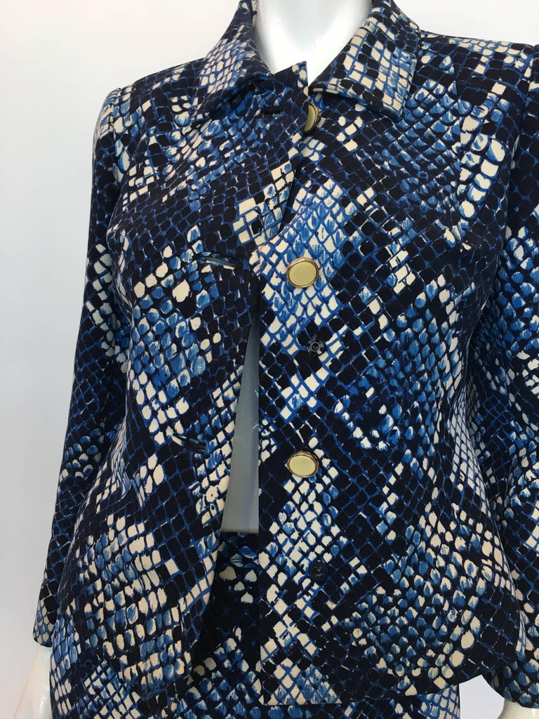 Unique 1960's Blue Snakeskin Print 2 Piece Suit