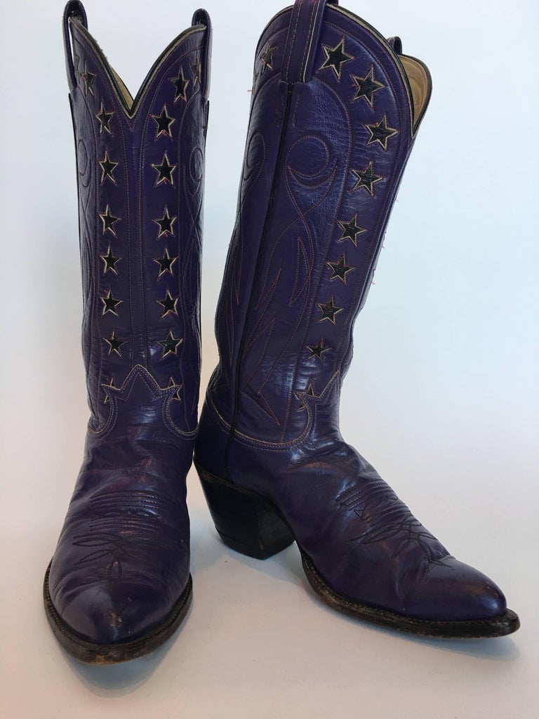 Tony Lama Vintage Purple Cowboy Boots with Stars