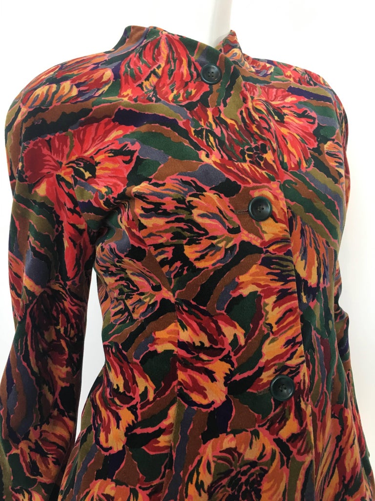 Kenzo Paris 1990's Cotton Velvet Floral 3 Piece Skirt Suit