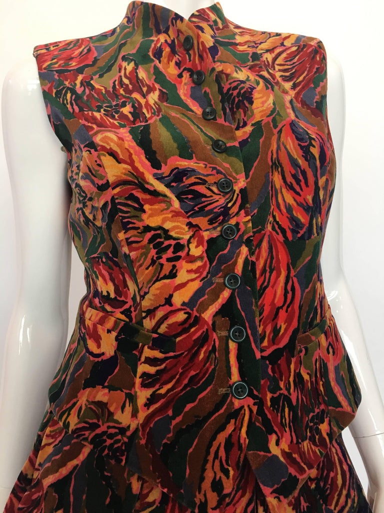 Kenzo Paris 1990's Cotton Velvet Floral 3 Piece Skirt Suit