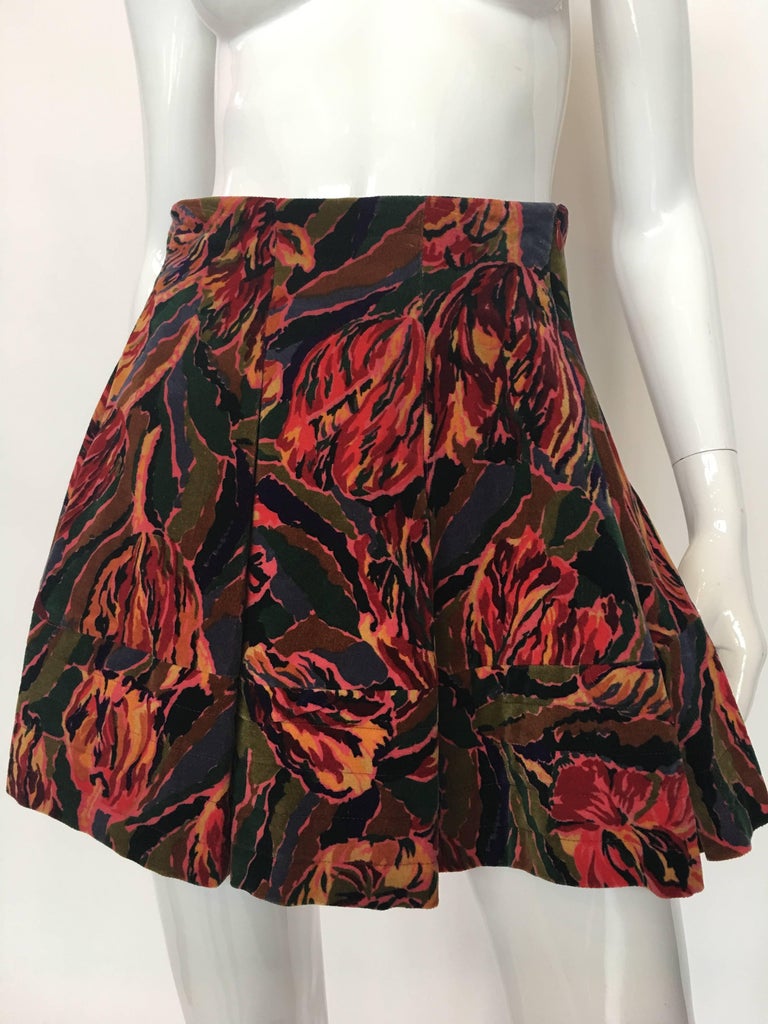 Kenzo Paris 1990's Cotton Velvet Floral 3 Piece Skirt Suit