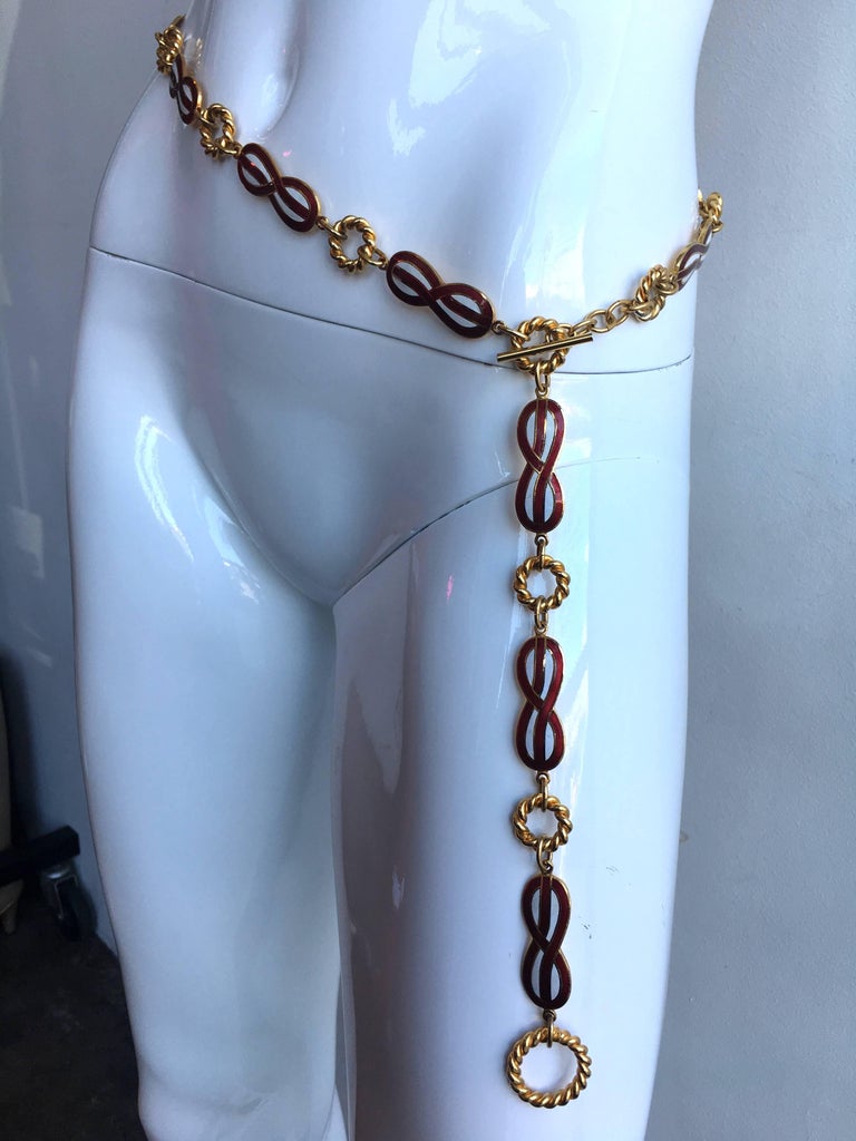 Gucci 1970's Infinity Symbol Red & White Enamel and Gold Tone Chain Belt