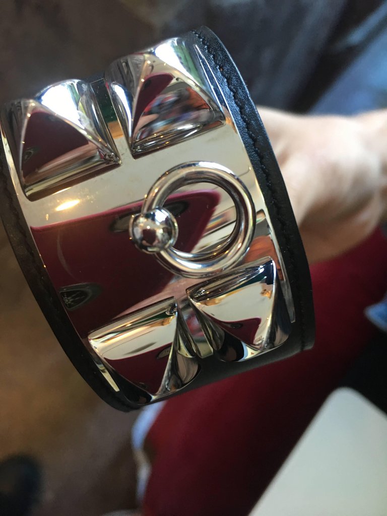 Hermès Cuir Collier de Chien Black & Silver Leather Cuff Bracelet