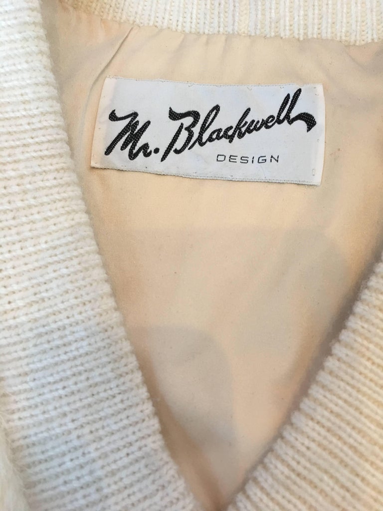 Mr Blackwell 1960's White Mink V Neck Sweater