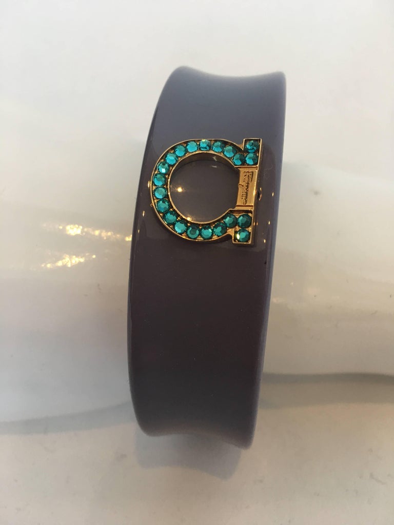 Ferragamo 1980's Gray Bangle w/ Rhinestone Emblem