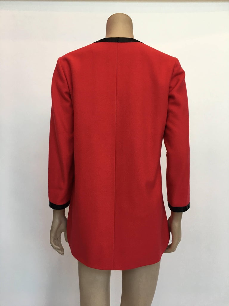 Hermès 1970's Crimson Red Tunic Top with Black Leather Strapping