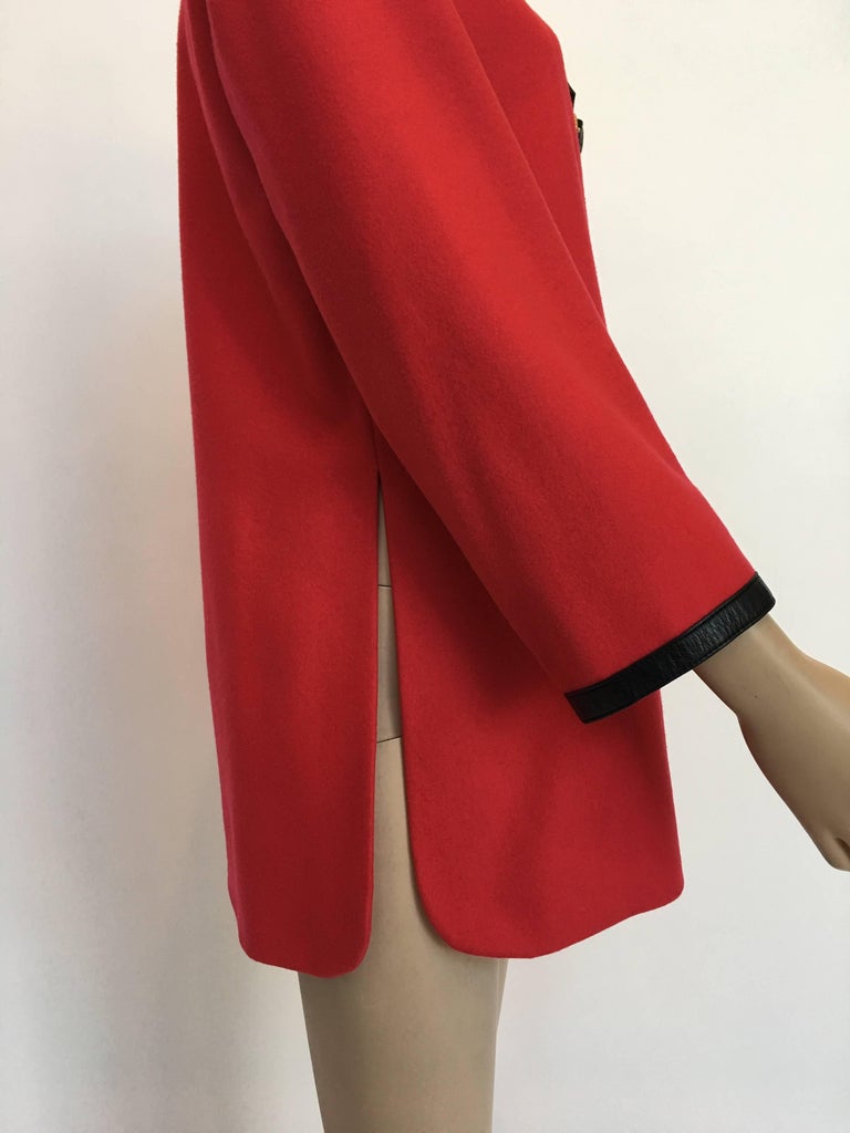 Hermès 1970's Crimson Red Tunic Top with Black Leather Strapping