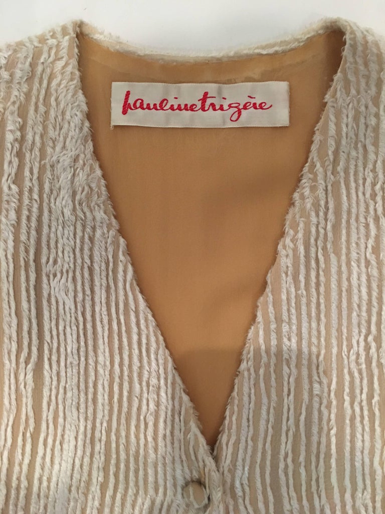 Pauline Trigere 1970's Ivory Velvet Long Dress