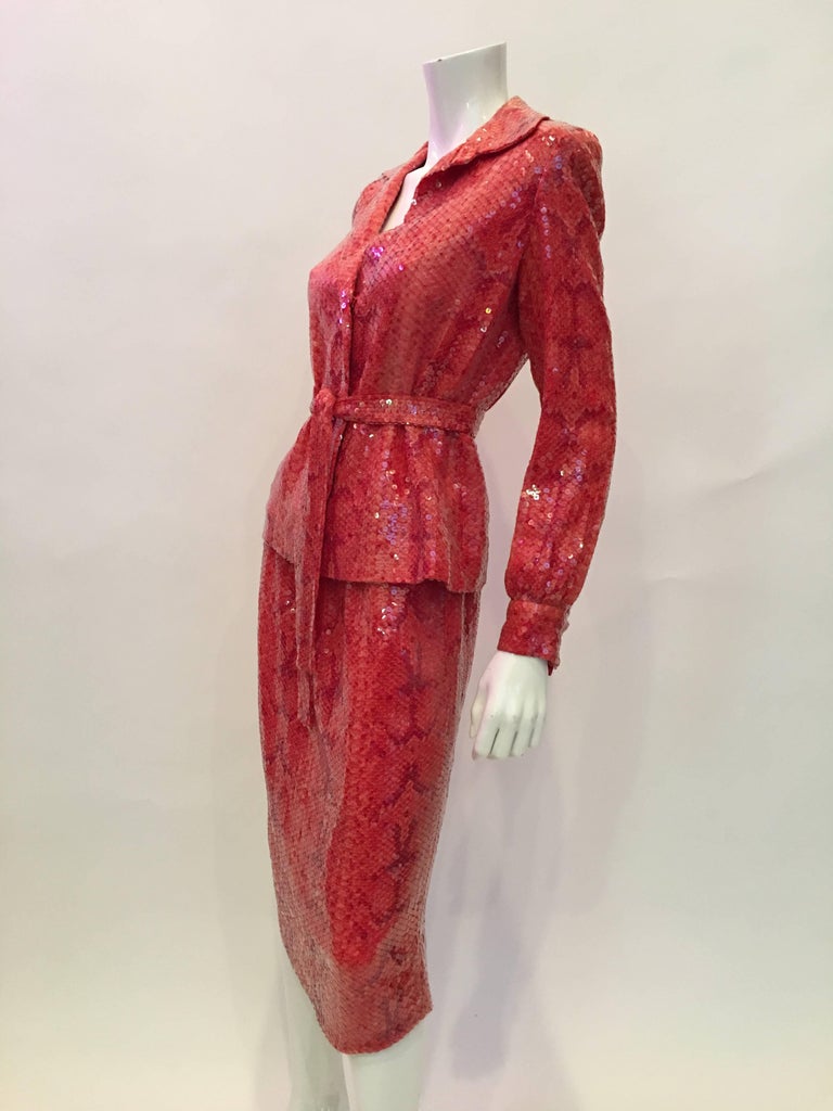 Bill Blass 1970's Lizard Print Sequin Two piece Suit