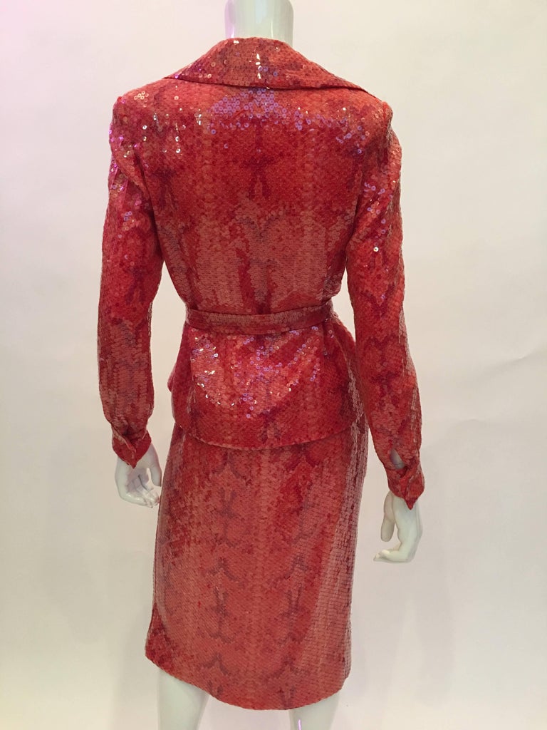Bill Blass 1970's Lizard Print Sequin Two piece Suit