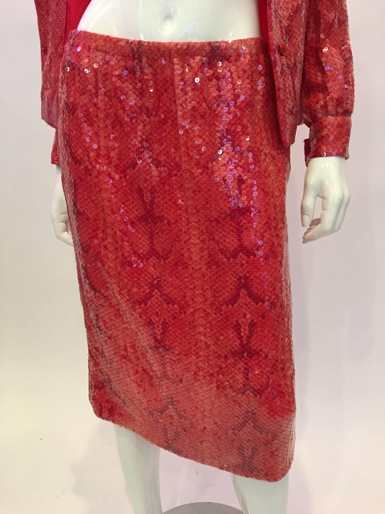 Bill Blass 1970's Lizard Print Sequin Two piece Suit