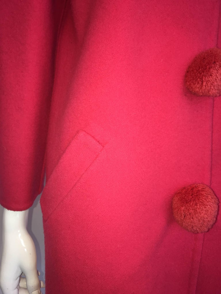 Bill Blass 1980's Pink Coral Pom Pom Wool Coat