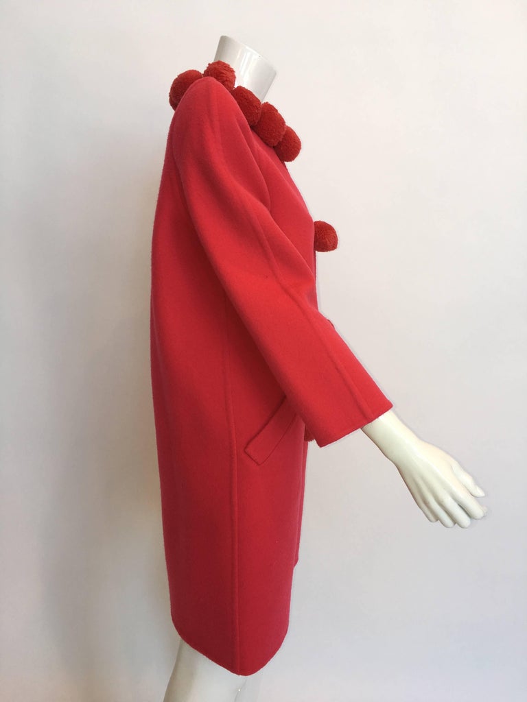 Bill Blass 1980's Pink Coral Pom Pom Wool Coat