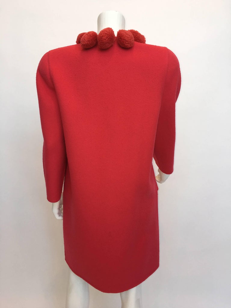 Bill Blass 1980's Pink Coral Pom Pom Wool Coat