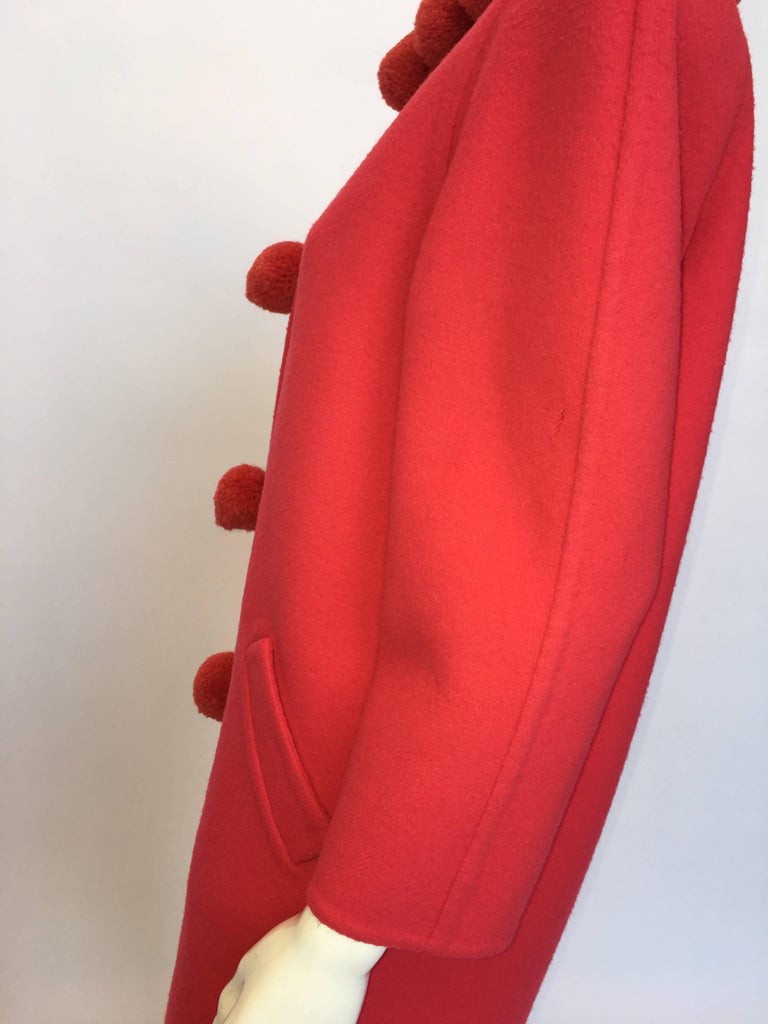 Bill Blass 1980's Pink Coral Pom Pom Wool Coat