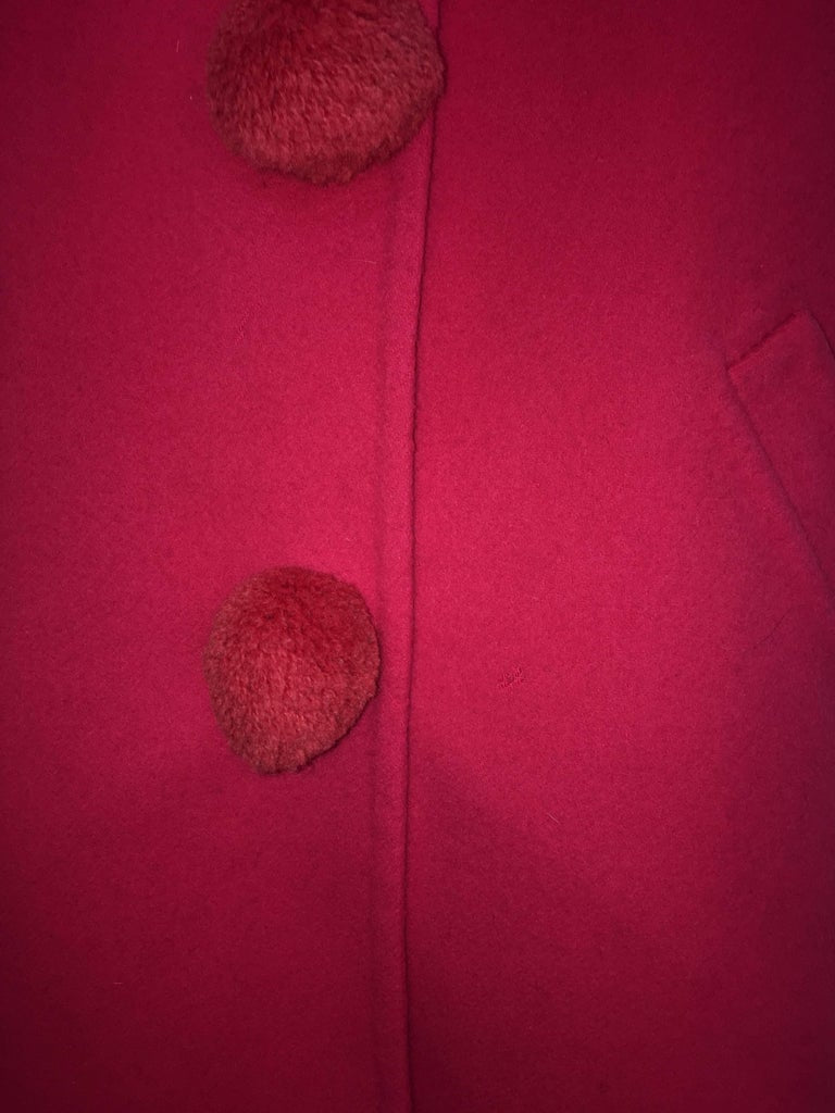 Bill Blass 1980's Pink Coral Pom Pom Wool Coat