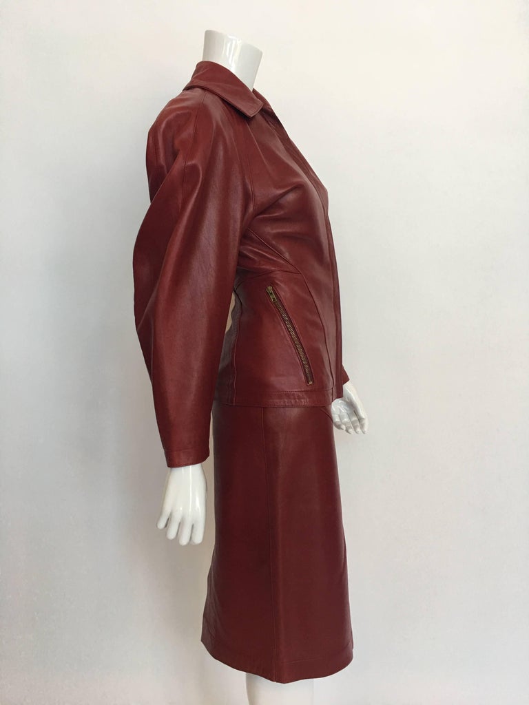 Alaïa 1980's Red Leather Skirt Suit