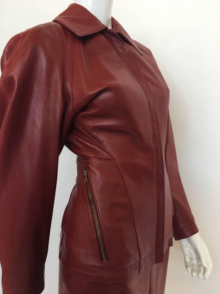 Alaïa 1980's Red Leather Skirt Suit