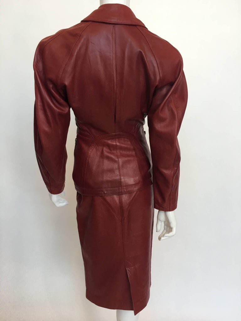 Alaïa 1980's Red Leather Skirt Suit