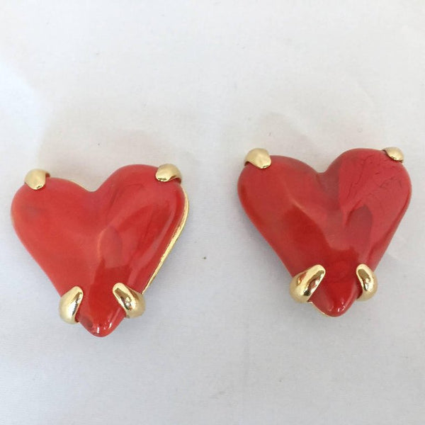 Givenchy Haute Couture Red Lucite Heart Brooch and Earring Set