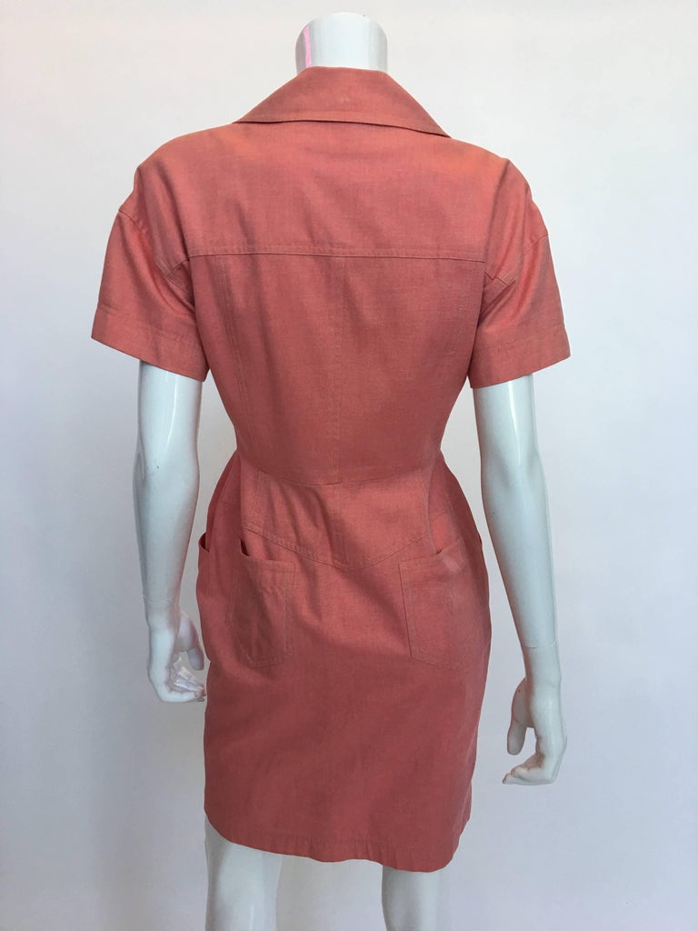 Bill Blass 1990's Salmon Pink Button Up Uniform Suit Dress