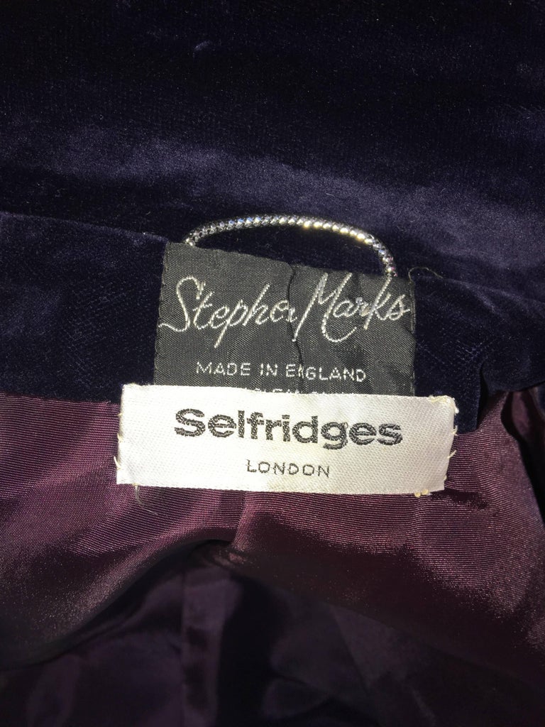 Stephen Marks Selfridges 1970's Navy Blue Embroidered Cotton Velvet Skirt Suit