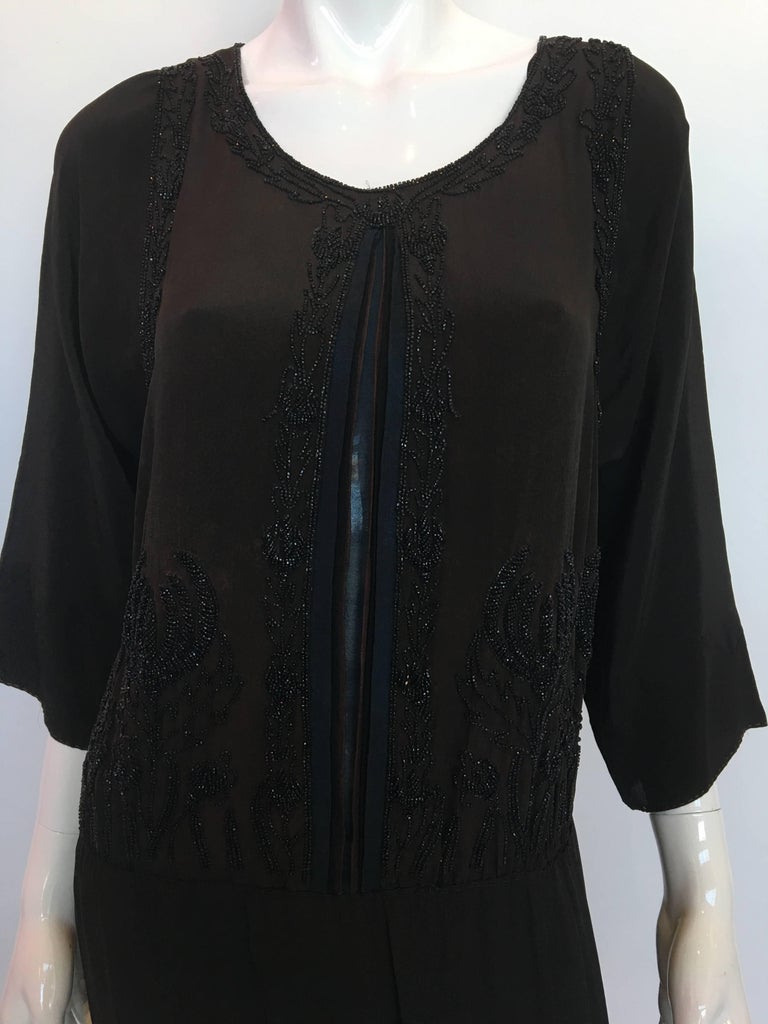 1920's Vintage Beaded Silk Crepe Flapper Dress