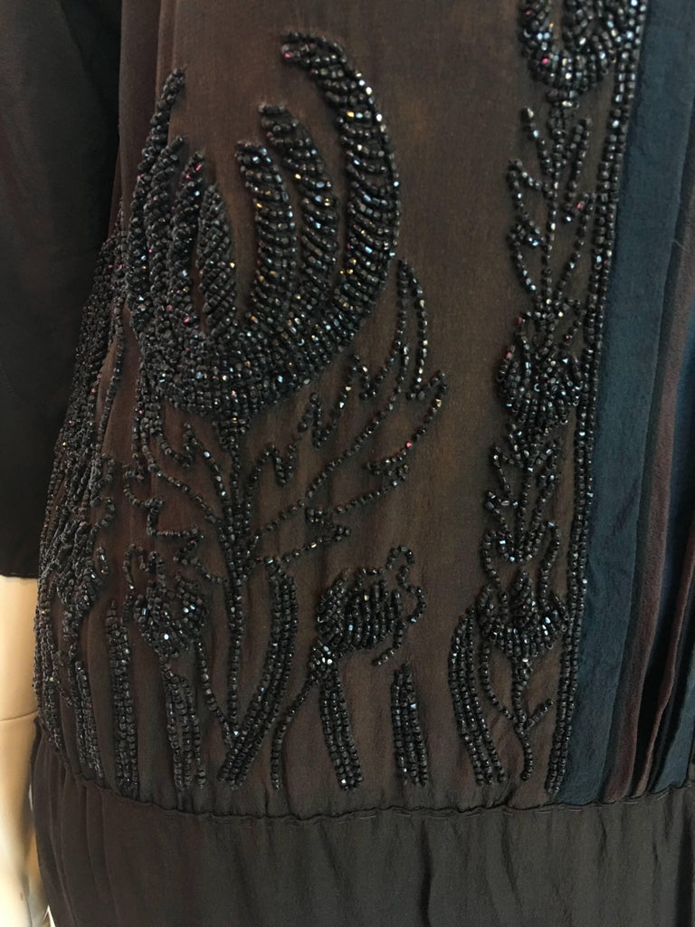 1920's Vintage Beaded Silk Crepe Flapper Dress