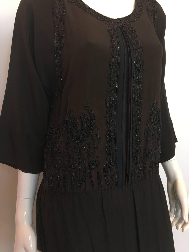 1920's Vintage Beaded Silk Crepe Flapper Dress