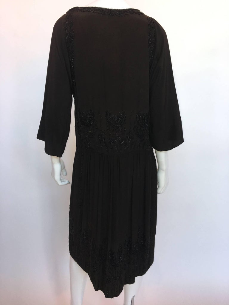 1920's Vintage Beaded Silk Crepe Flapper Dress