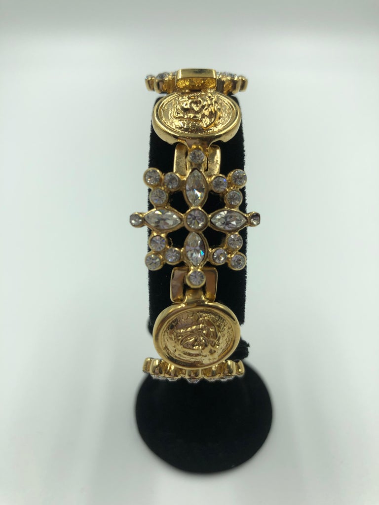 Versace Medusa Head with Rhinestone & Gold Tone Cocktail Bracelet