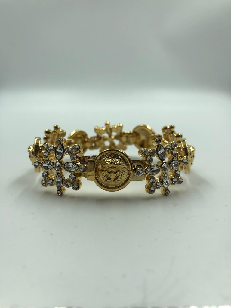 Versace Medusa Head with Rhinestone & Gold Tone Cocktail Bracelet